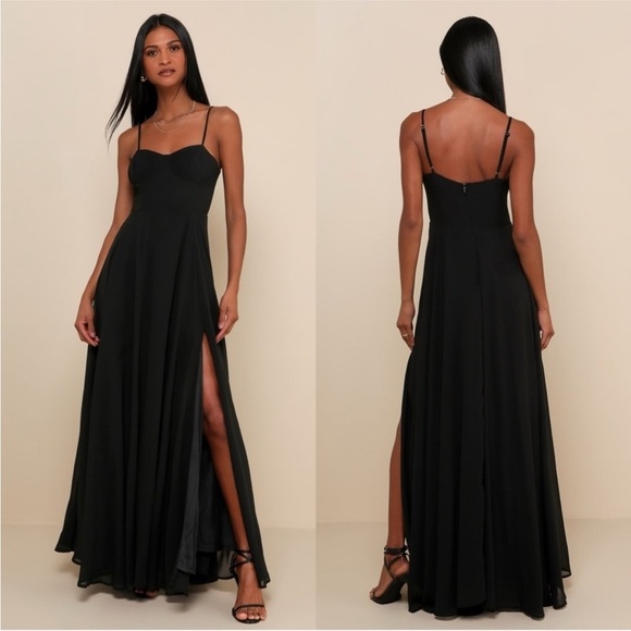 NWT Lulus Dress Cause for Commotion Black Pleated Bustier Maxi Floral Size M - Picture 1 of 11